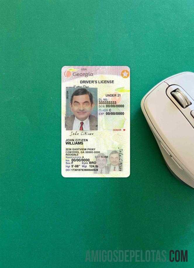 Carteira de motorista dos EUA, Geórgia, menor de 21 anos 2017 2019 fotolook frente modelo